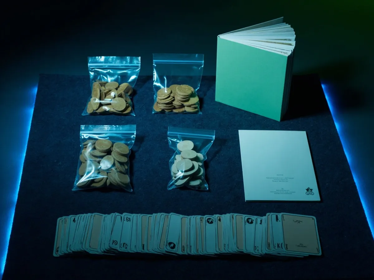 Game pieces bagged and laid out for counting