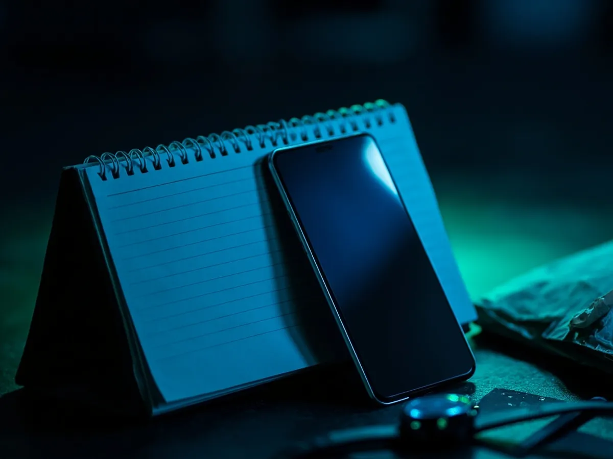 A parcel on a desk calendar next to a smartphone and watch