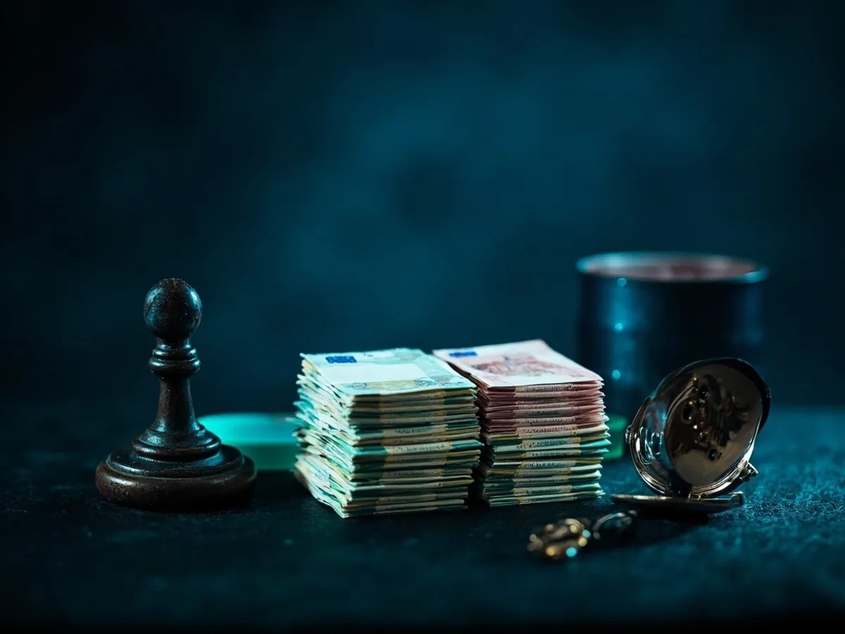 two stacks of euros beside a bidding paddle