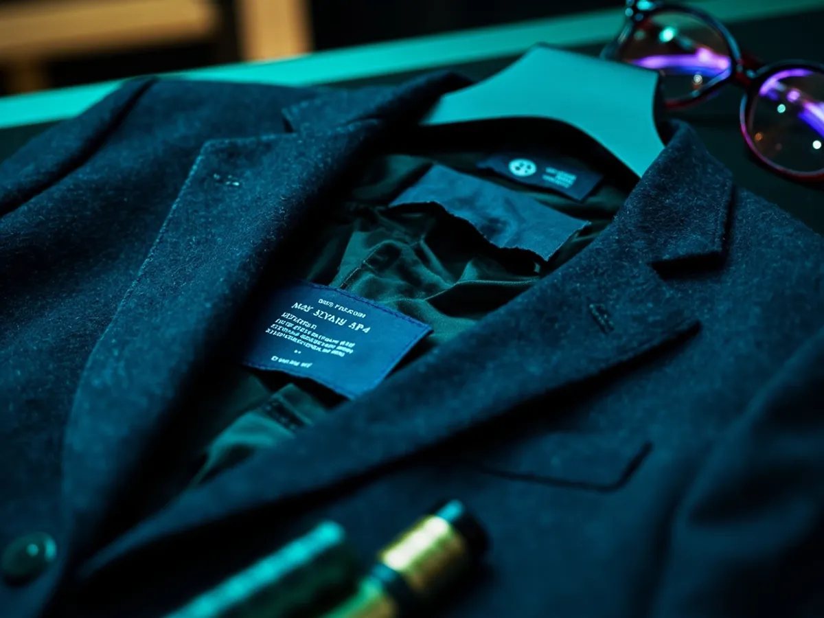 Inspecting the inside seams of a second-hand blazer