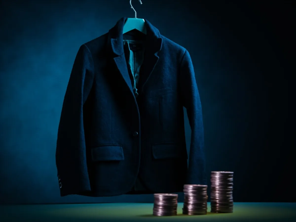 Wool jacket with three stacks of coins showing different payouts