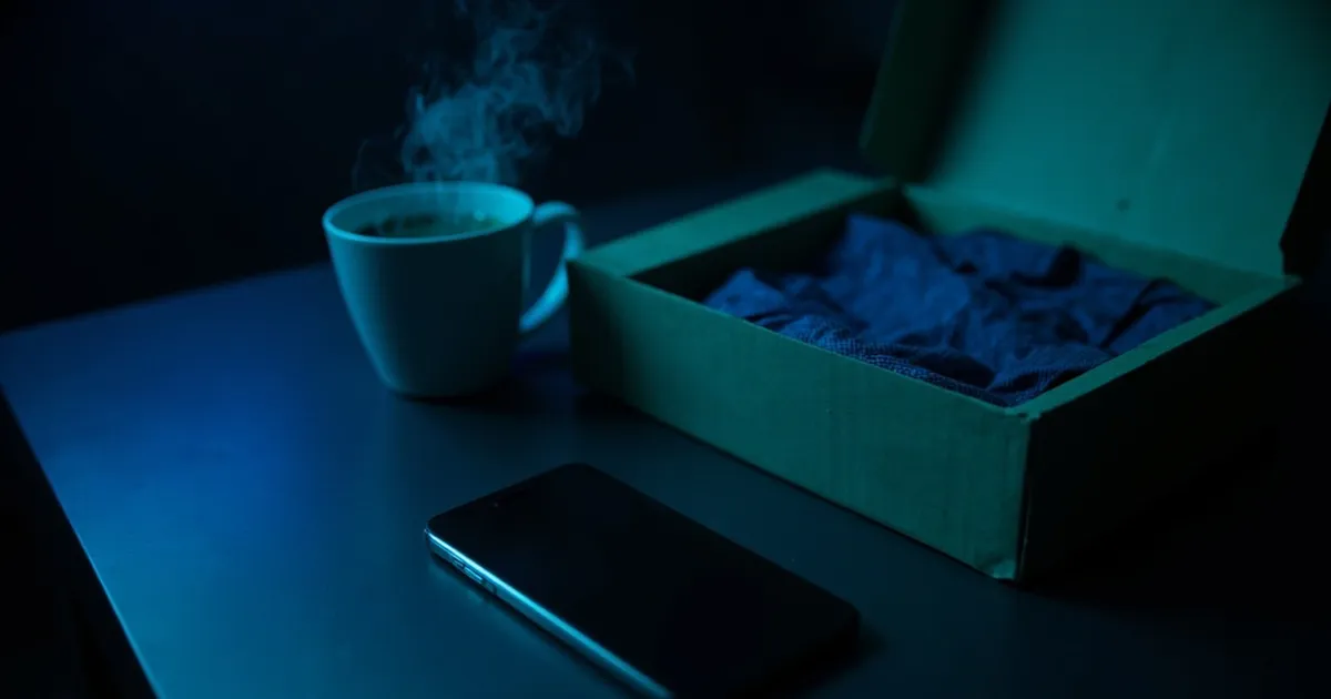 Phone, tea and an opened parcel on a calm desk