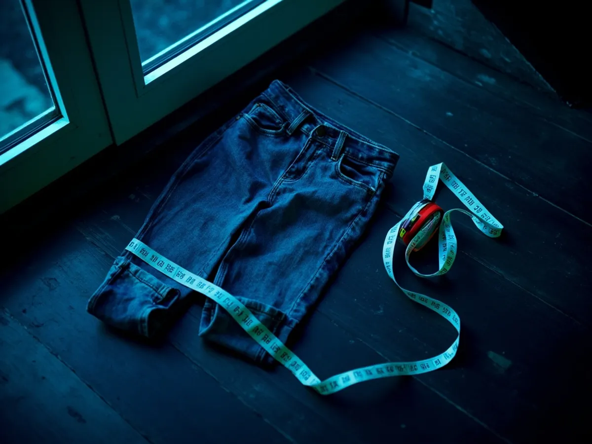 Measuring the inseam of jeans laid flat