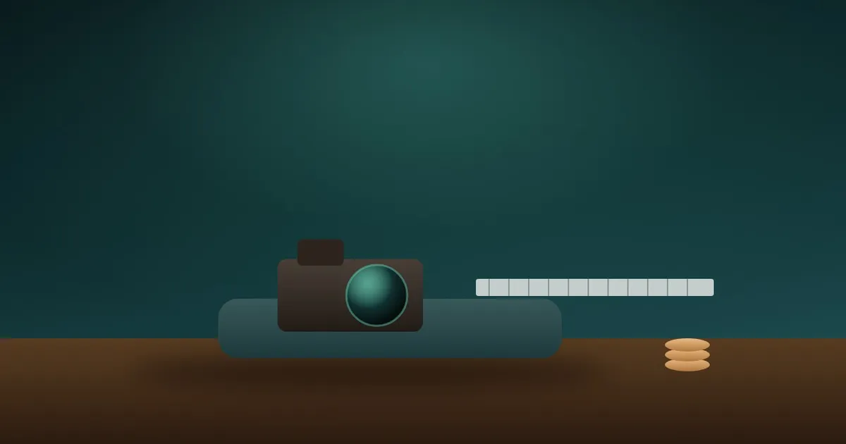 A used film camera on a foam cushion with a metal ruler showing a visible gap to the edge