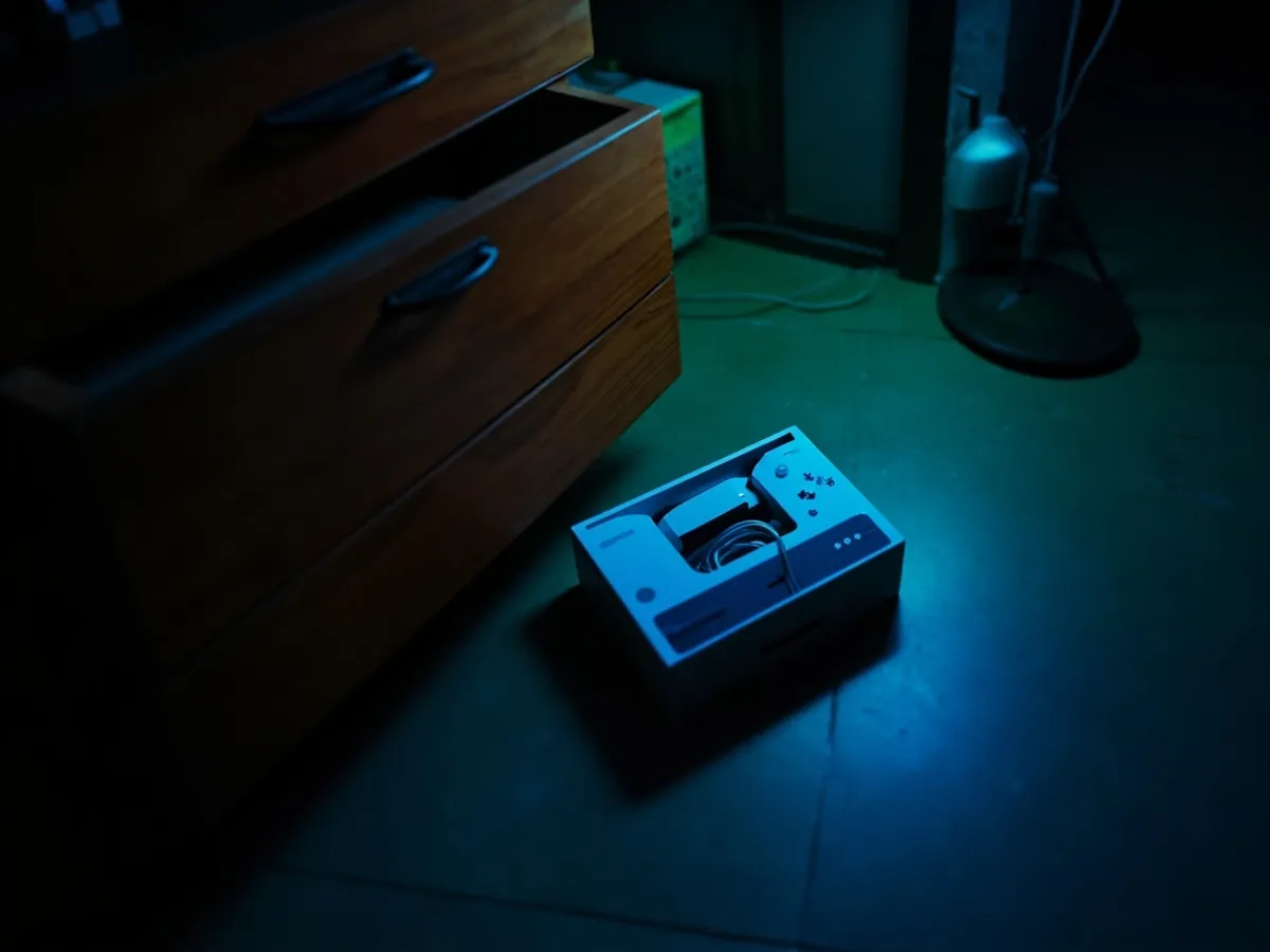 A wooden dresser for local sale next to a boxed game console ready to ship
