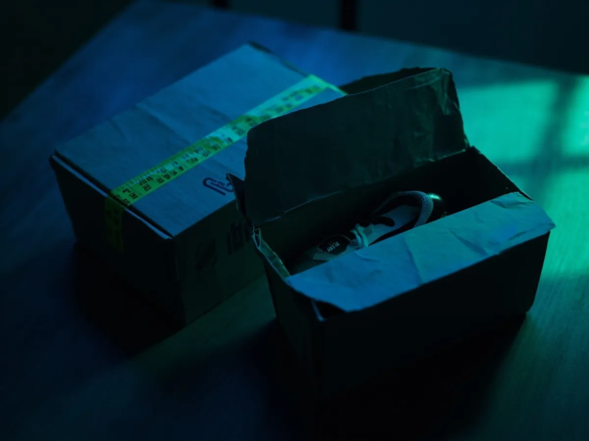 Measuring a taped parcel with a tape measure before drop-off