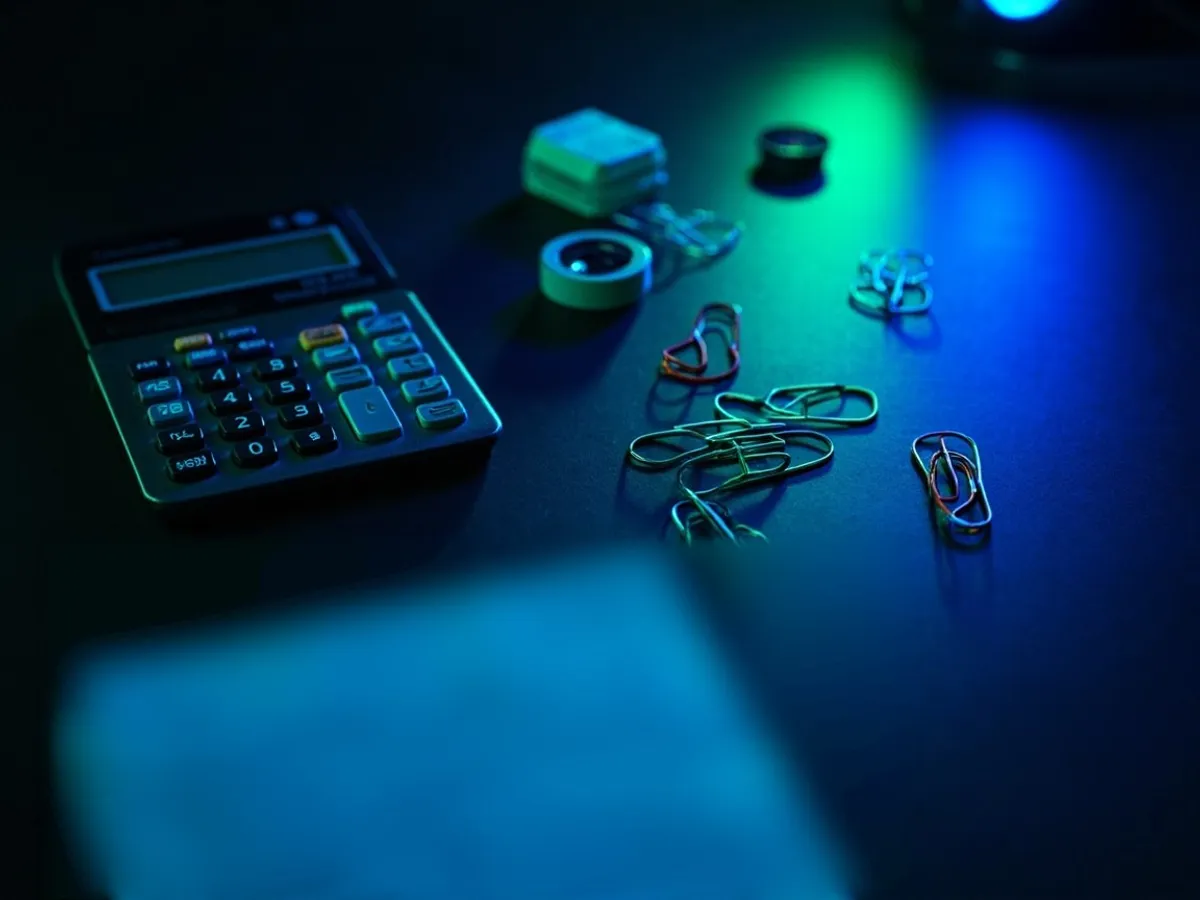 Calculator with paper clips and sorted receipts