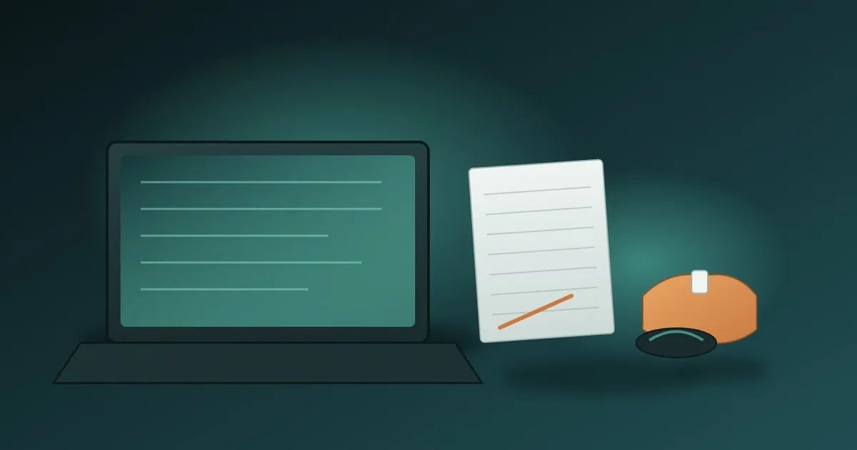 A laptop, a paper notebook with blank columns and folded tagged clothing on a home office desk at night