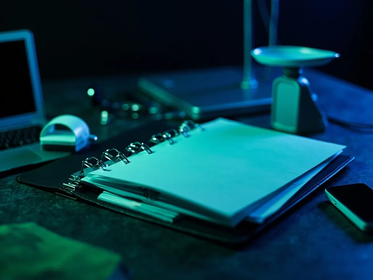 Binder of receipts and a laptop for record keeping