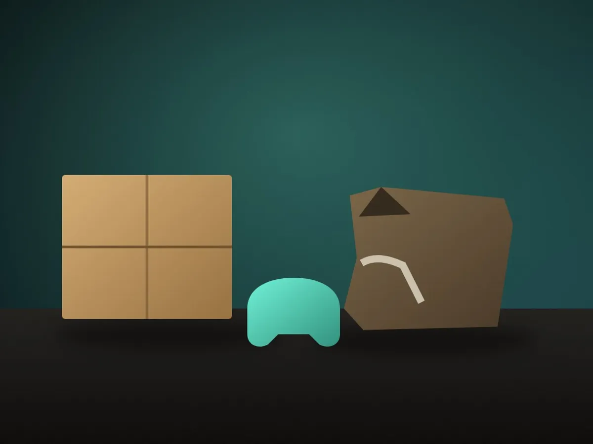A sturdy reused box with sharp corners next to a crushed box with peeling old tape