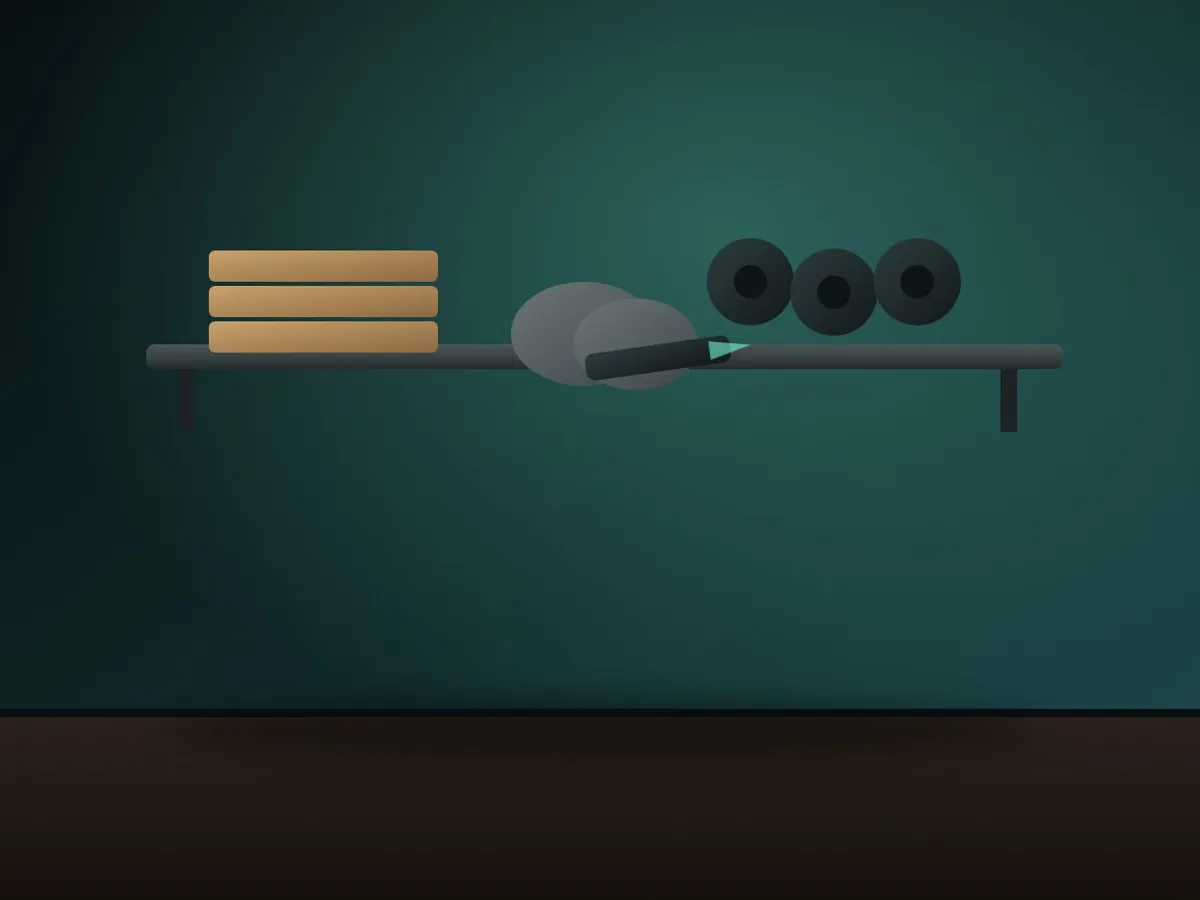A tidy shelf of stacked flat boxes, mailer bags and tape rolls above a small packing table