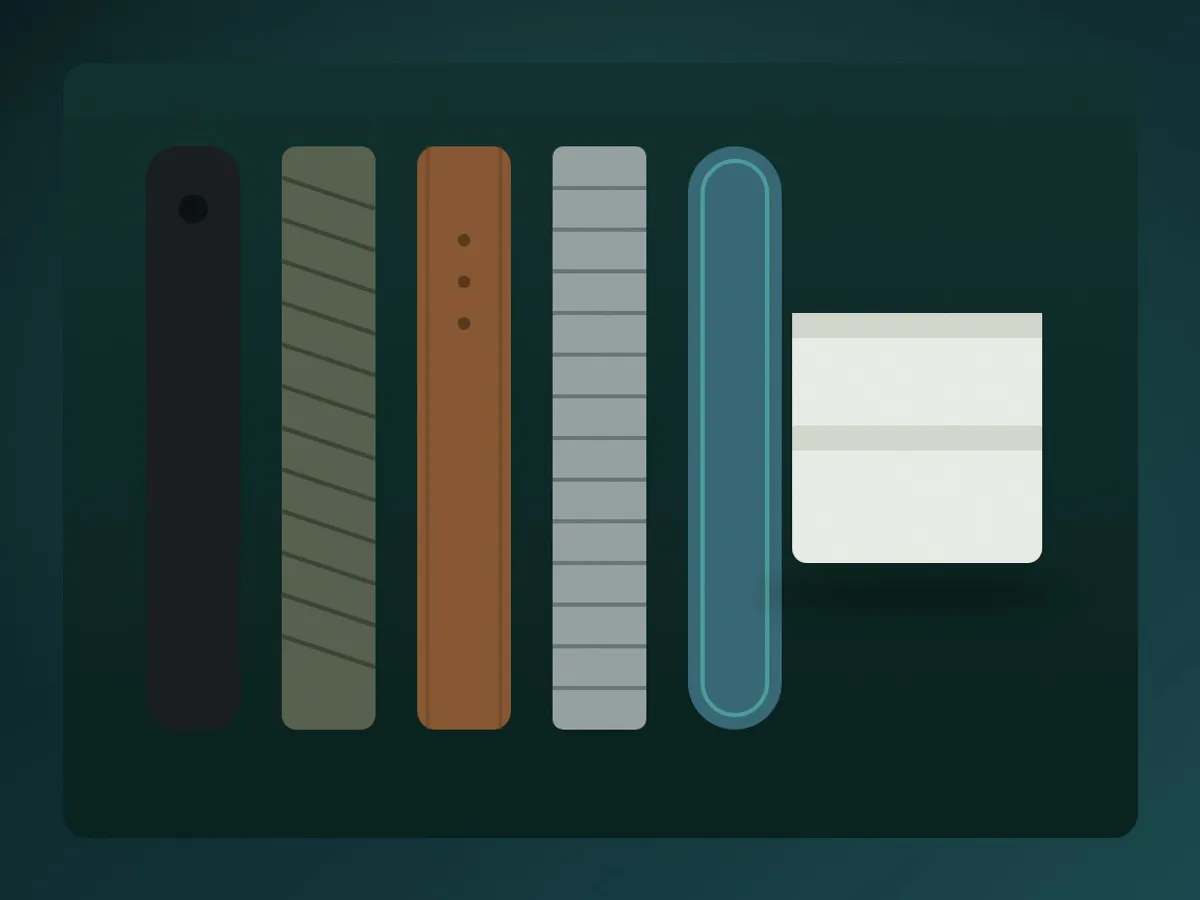 row of smartwatch straps and a plain box