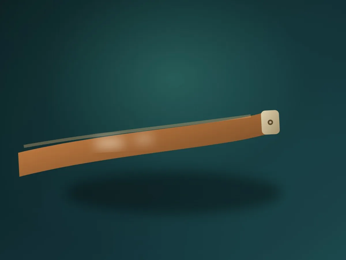 Inside of a sunglasses temple arm near the hinge, showing tiny printed marks