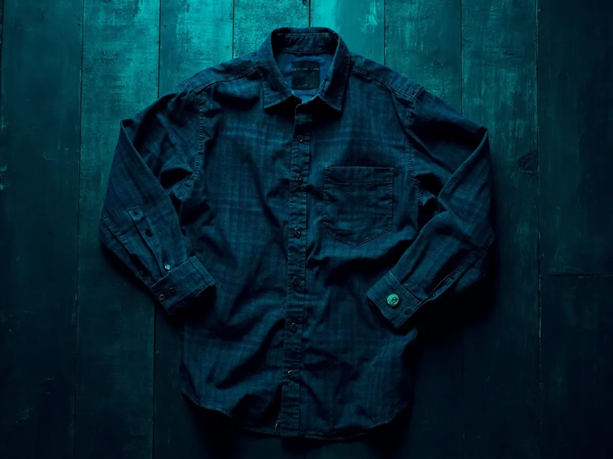 Men's flannel shirt photographed flat