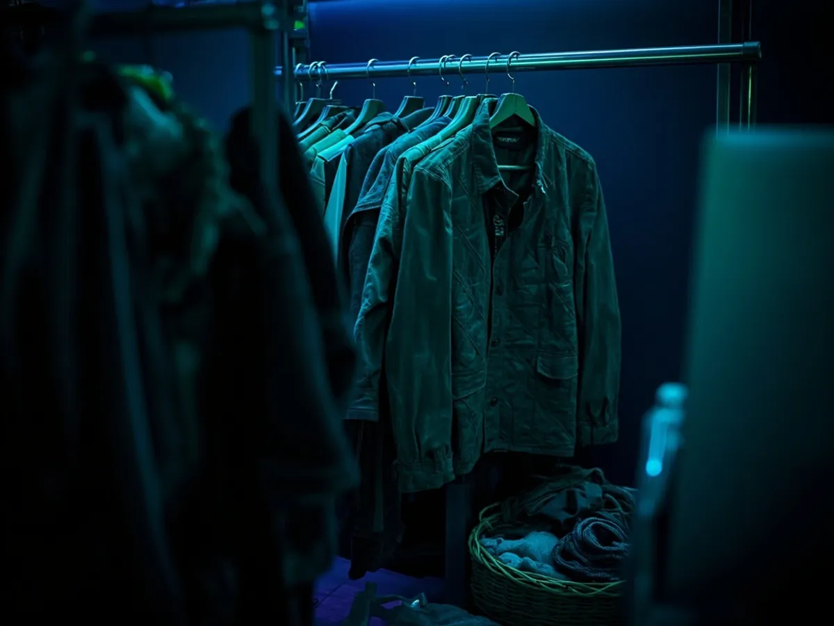 Rail of second-hand men's jackets in a shop